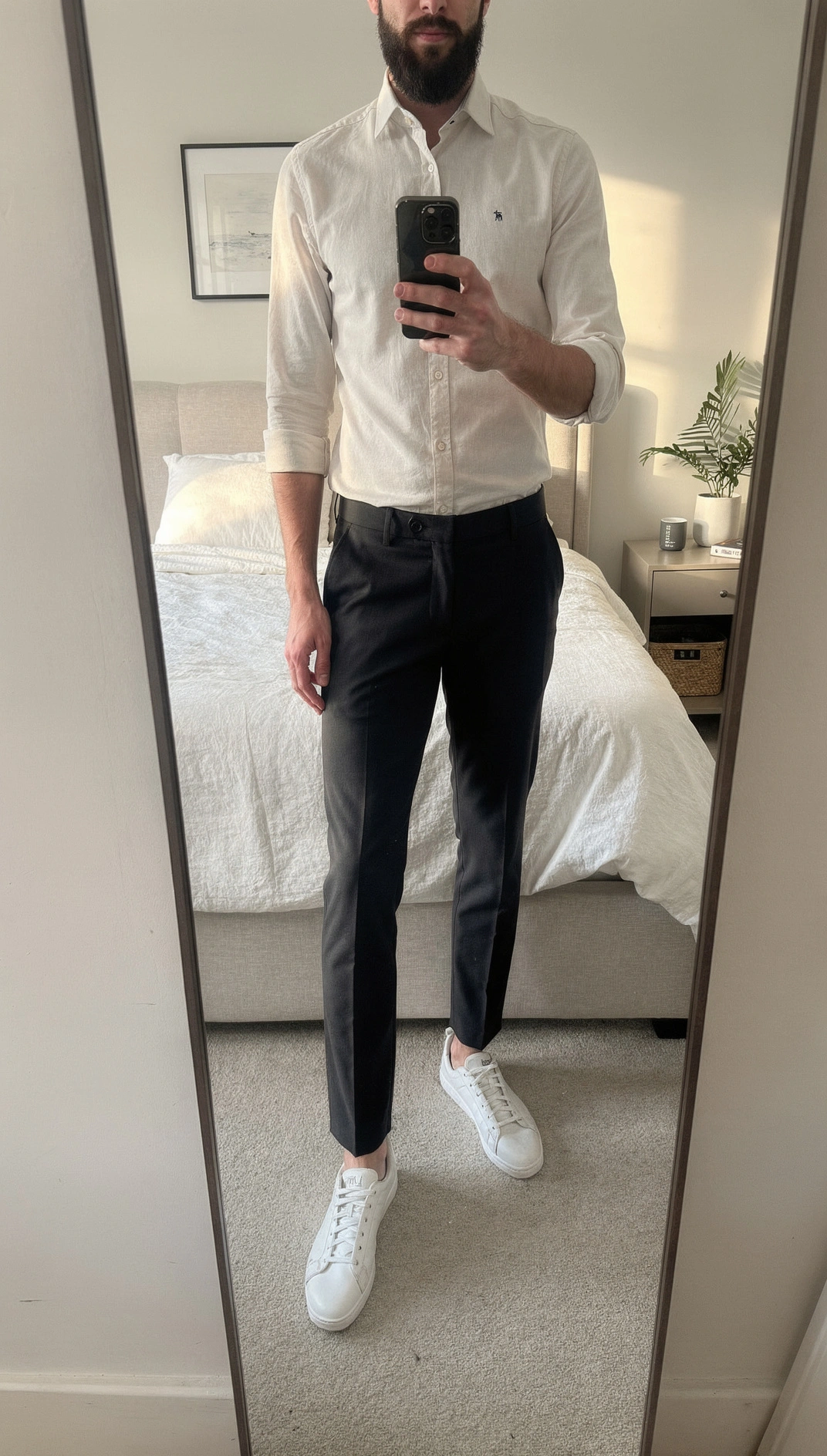 Mirror selfie of a complete, well-put-together outfit — the result of small, consistent choices