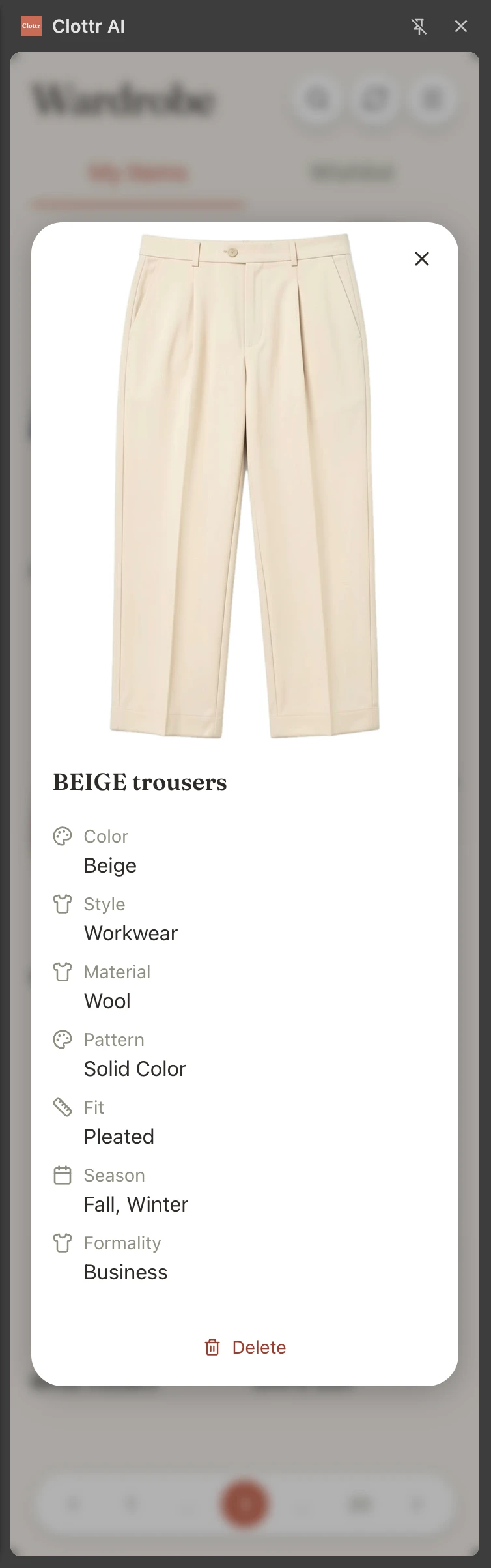 Clottr one-tap Add to Wardrobe feature saving a product directly from an online store