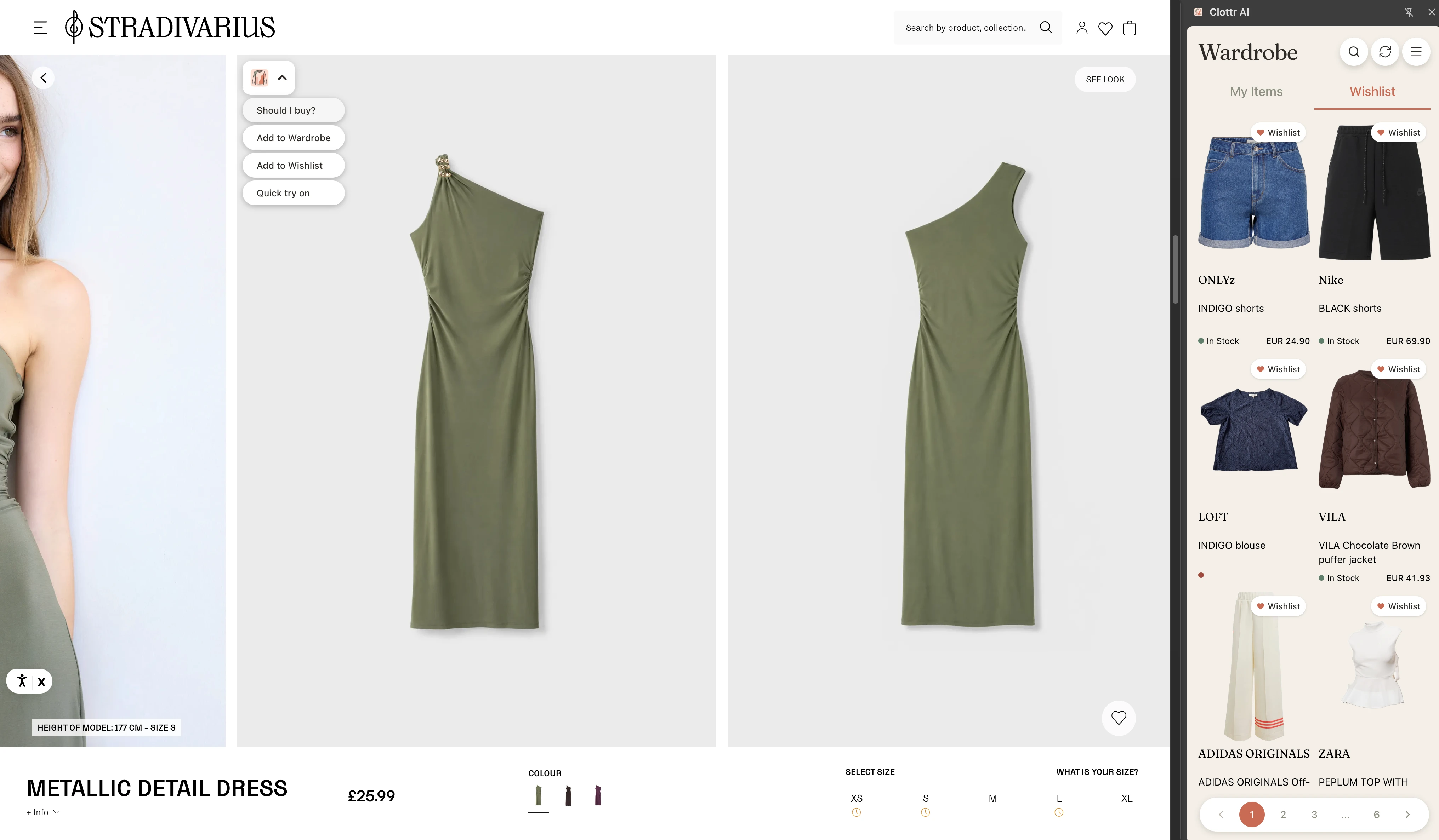 Clottr browser extension trying on a product from a shopping page
