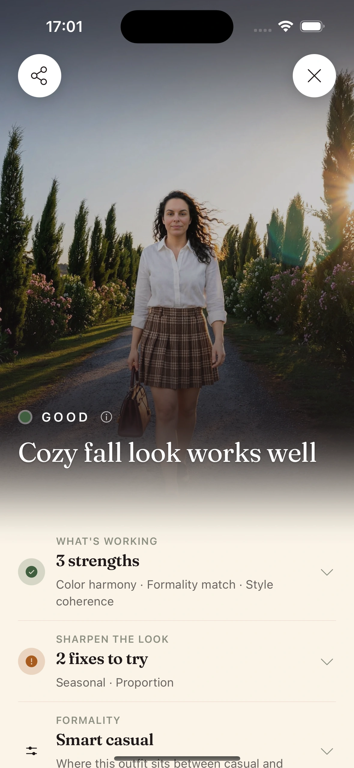 The rated look shown on the user alongside suggested fixes