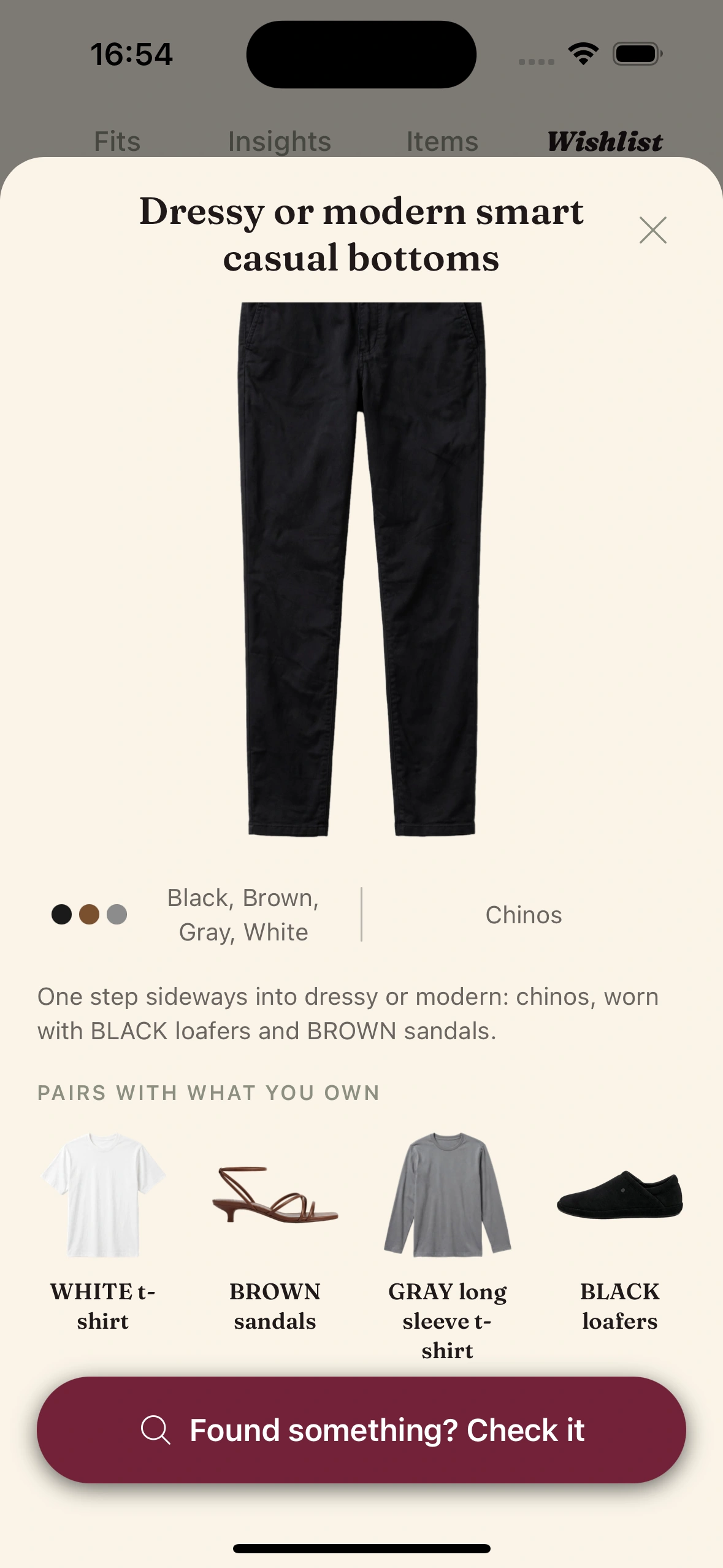 Clottr showing which piece fills a gap in the user's wardrobe