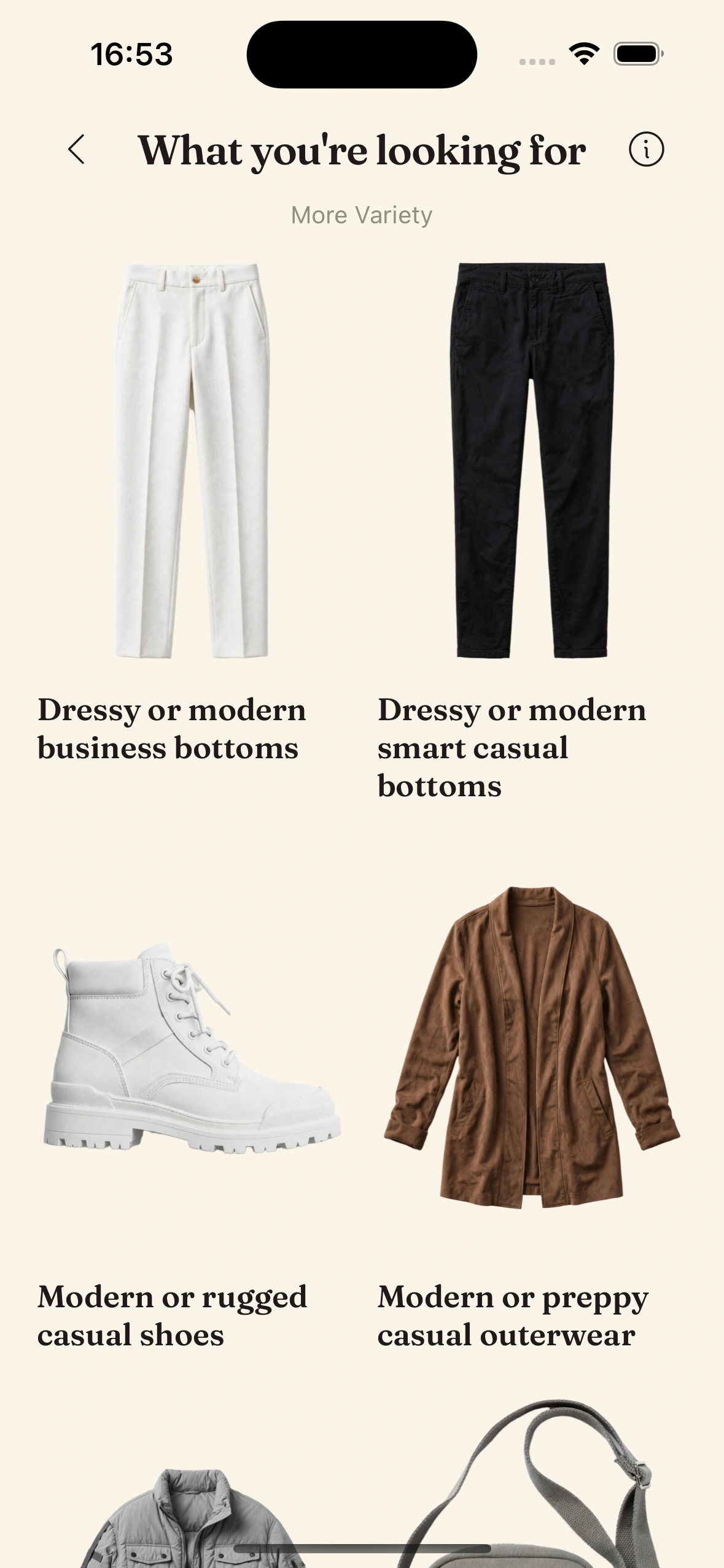 The Clottr wardrobe grid analyzed for missing pieces against a style goal
