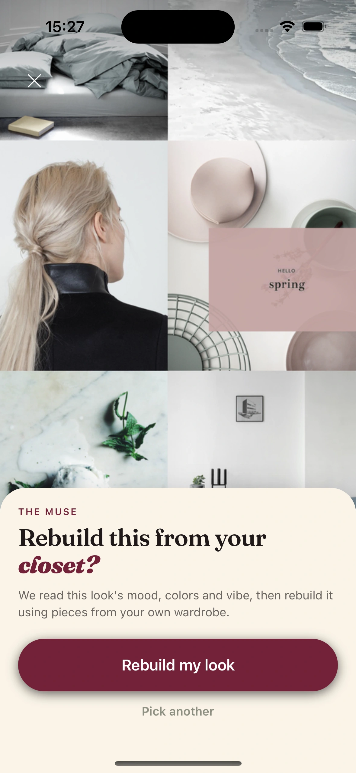 Clottr decoding an inspiration image into color, silhouette, and formality signals