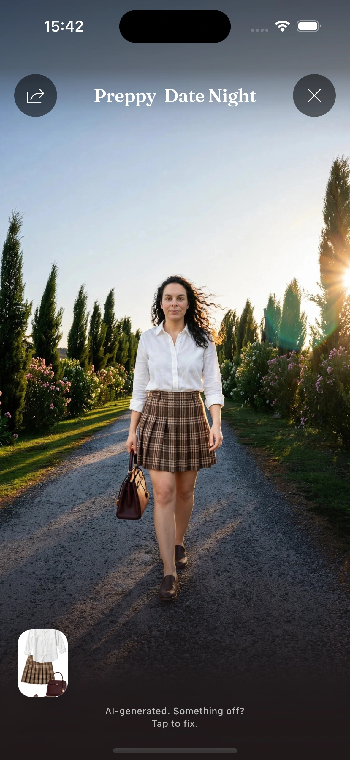 Ein von Muse nachgebautes Outfit, in der virtuellen Anprobe am eigenen Körper gezeigt