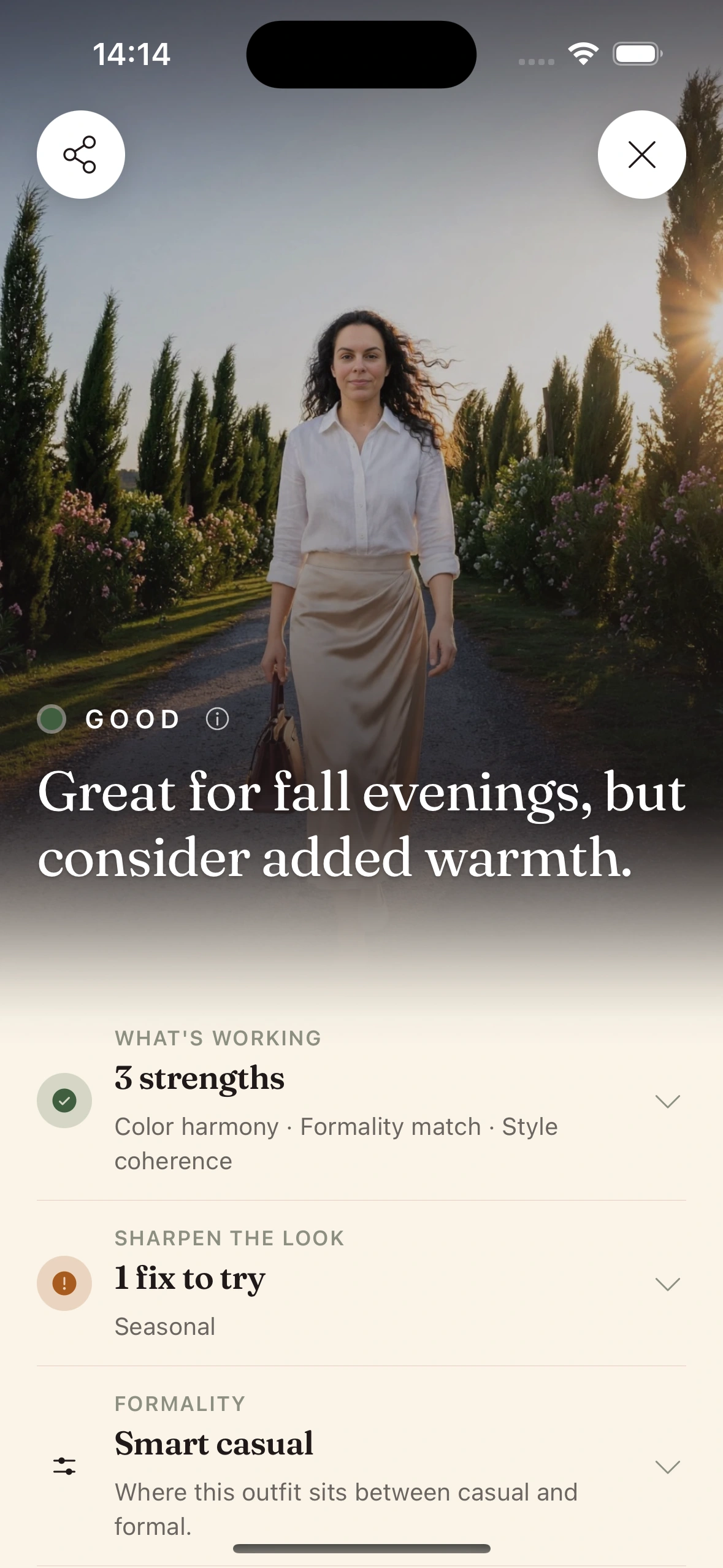 Clottr scoring an outfit on seven style dimensions