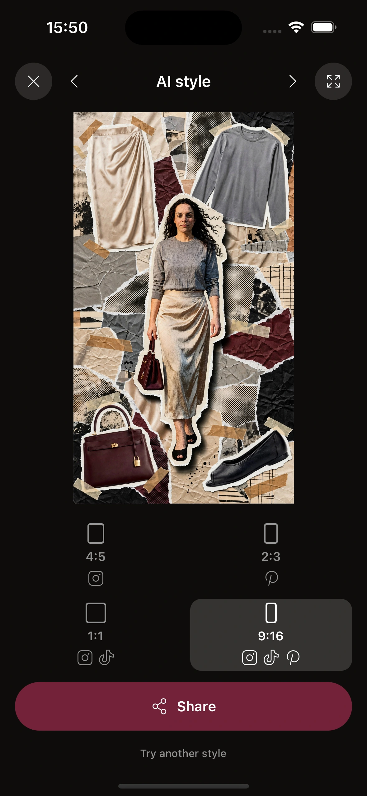 An outfit rendered as an editorial magazine-cover art style in Clottr Studio
