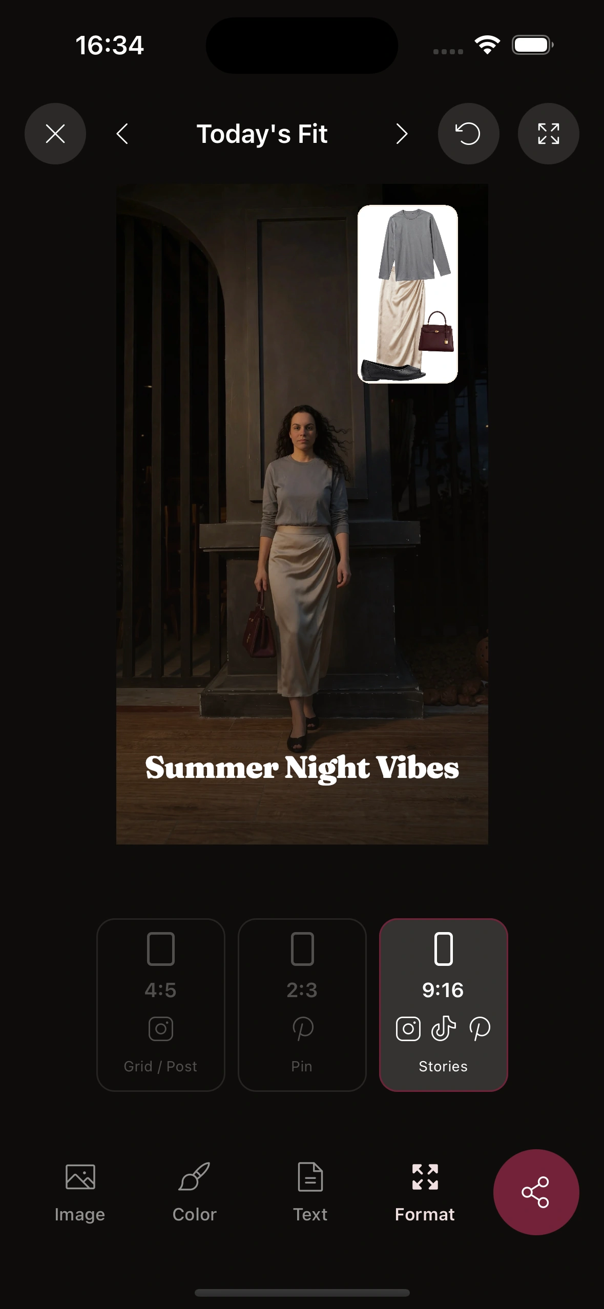 A finished, shareable outfit card exported from Clottr Studio