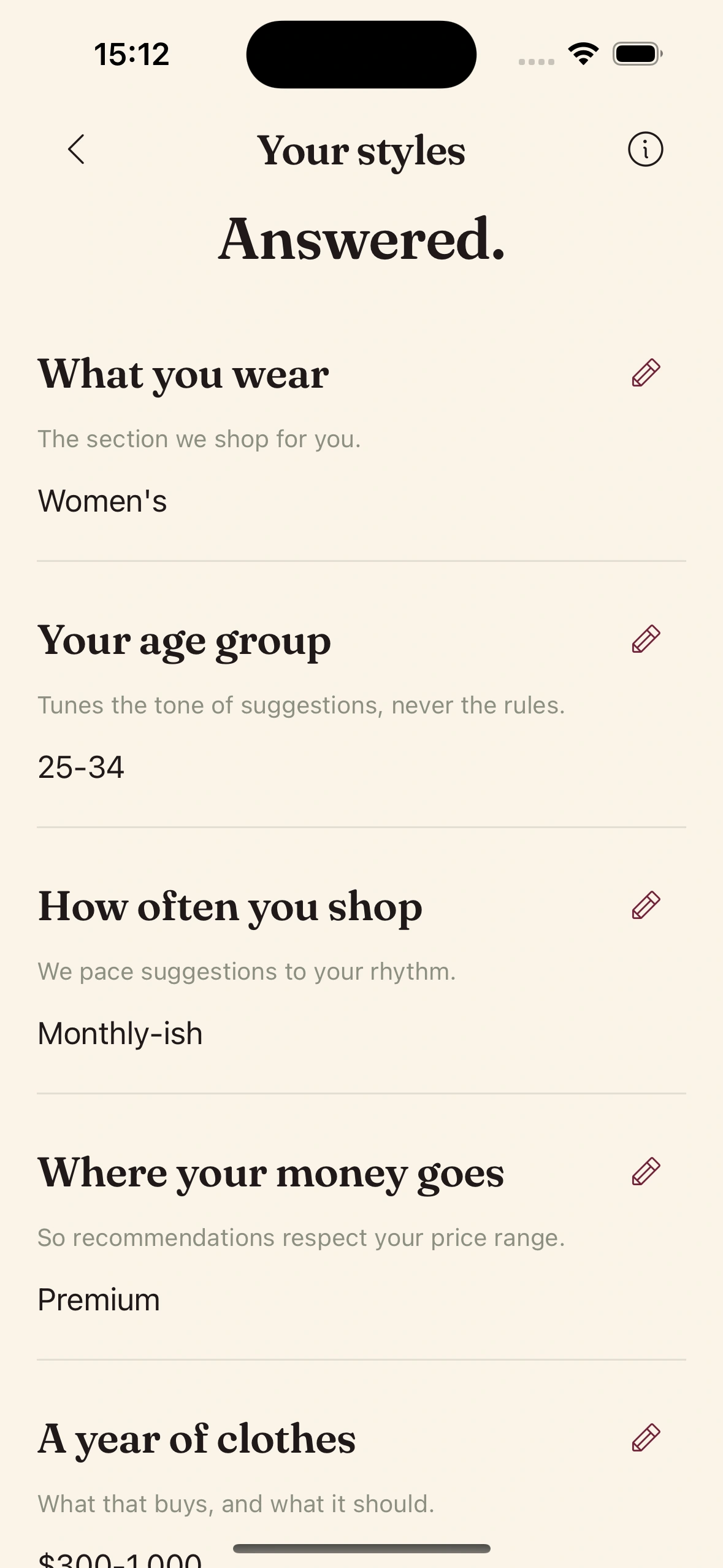 Step 2 - Set personal style preferences so Clottr recommends outfits you'll actually wear